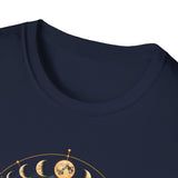 Mystical Raven and Crescent Moon T-Shirt | Celestial Gothic Artwork