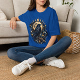 Mystical Raven and Crescent Moon T-Shirt | Celestial Gothic Artwork