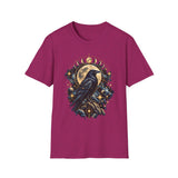Mystical Raven and Crescent Moon T-Shirt | Celestial Gothic Artwork