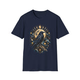 Mystical Raven and Crescent Moon T-Shirt | Celestial Gothic Artwork