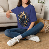 Mystical Raven and Crescent Moon T-Shirt | Celestial Gothic Artwork