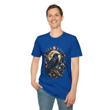 Mystical Raven and Crescent Moon T-Shirt | Celestial Gothic Artwork