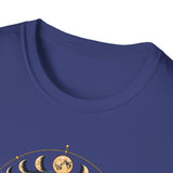 Mystical Raven and Crescent Moon T-Shirt | Celestial Gothic Artwork