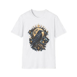 Mystical Raven and Crescent Moon T-Shirt | Celestial Gothic Artwork