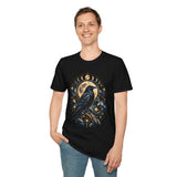 Mystical Raven and Crescent Moon T-Shirt | Celestial Gothic Artwork