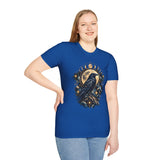 Mystical Raven and Crescent Moon T-Shirt | Celestial Gothic Artwork