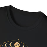 Mystical Raven and Crescent Moon T-Shirt | Celestial Gothic Artwork