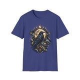 Mystical Raven and Crescent Moon T-Shirt | Celestial Gothic Artwork