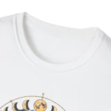 Mystical Raven and Crescent Moon T-Shirt | Celestial Gothic Artwork