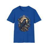 Mystical Raven and Crescent Moon T-Shirt | Celestial Gothic Artwork