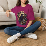 Mystical Raven and Crescent Moon T-Shirt | Celestial Gothic Artwork