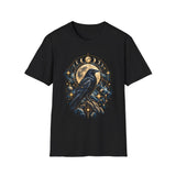 Mystical Raven and Crescent Moon T-Shirt | Celestial Gothic Artwork