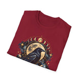 Mystical Raven and Crescent Moon T-Shirt | Celestial Gothic Artwork