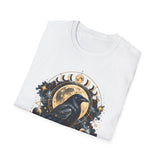 Mystical Raven and Crescent Moon T-Shirt | Celestial Gothic Artwork